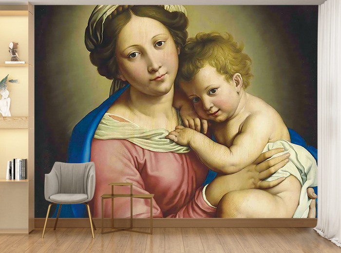 명화벽지 23p277 조반니 바티스타 살비 다 사소페라토 Giovanni Battista Salvi da Sassoferrato - The Madonna And Child 성모 마리아 와 아기예수 성화 3폭(주문 제작도 가능)