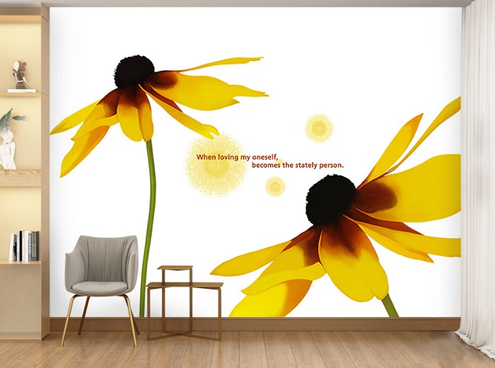 꽃 벽지-10F002-바람개비 바람개비 노랑색 심플 3폭(주문 제작도 가능)