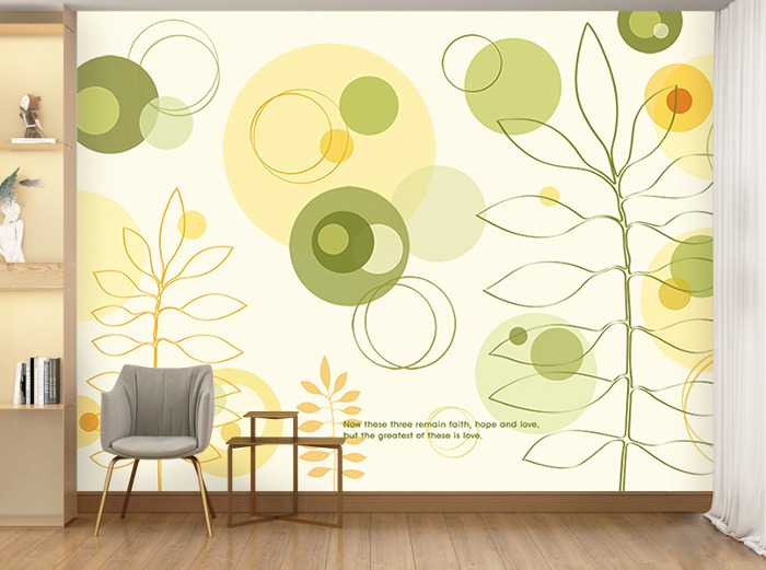 꽃 벽지-08F038-라인립 잎 라인아트 색감-원룸 꾸미기 3폭(주문 제작도 가능)