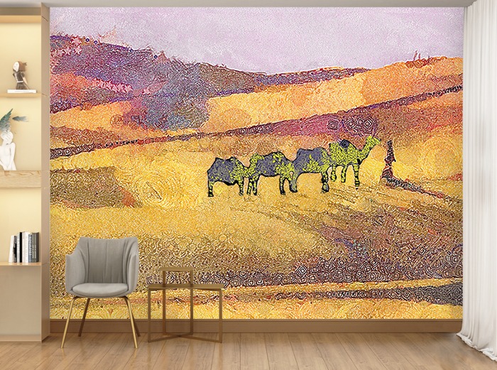 일러스트 벽지-11I073-낙타와사막 이야기 사막풍경 3폭(주문 제작도 가능)