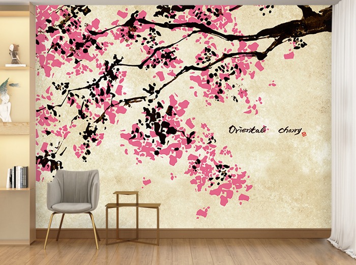 나무 벽지-10F015-1 꽃나무 꽃 핑크색 봄 3폭(주문 제작도 가능)