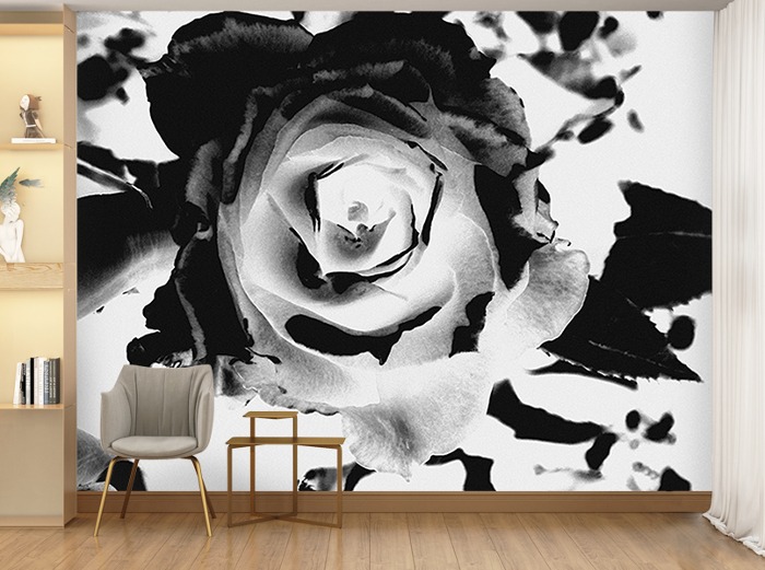 꽃 벽지-10F003-로즈향 빈티지 흑백 꽃 3폭(주문 제작도 가능)