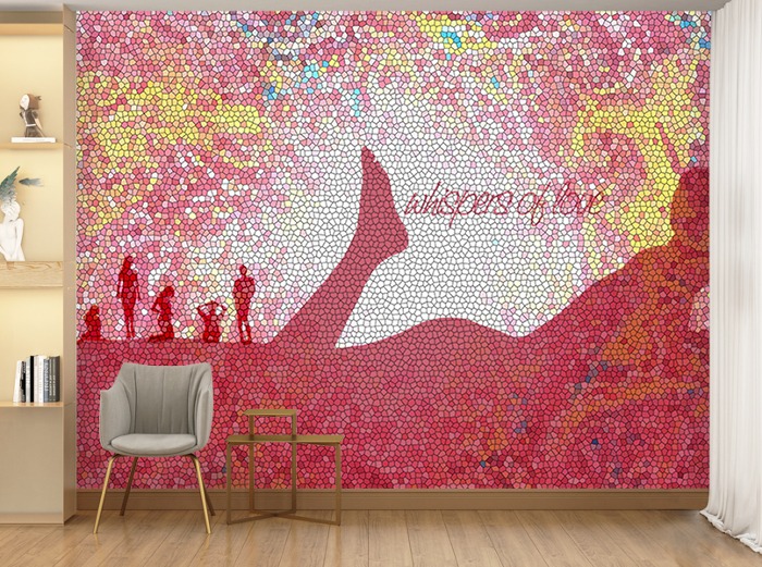 일러스트 벽지-09I006-핑크글라스 글라스 패턴 여성 옆모습 3폭(주문 제작도 가능)