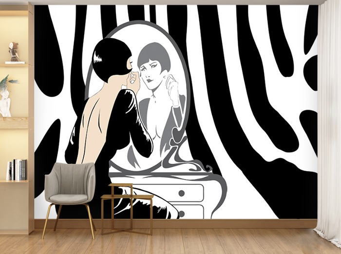 일러스트 벽지-09I025-루이스 흑백 여성 3폭(주문 제작도 가능)