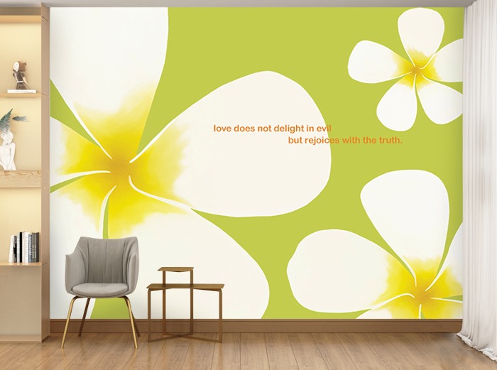 꽃 벽지-08F013-플루메리아 꽃그림 거실배경 주방 3폭(주문 제작도 가능)