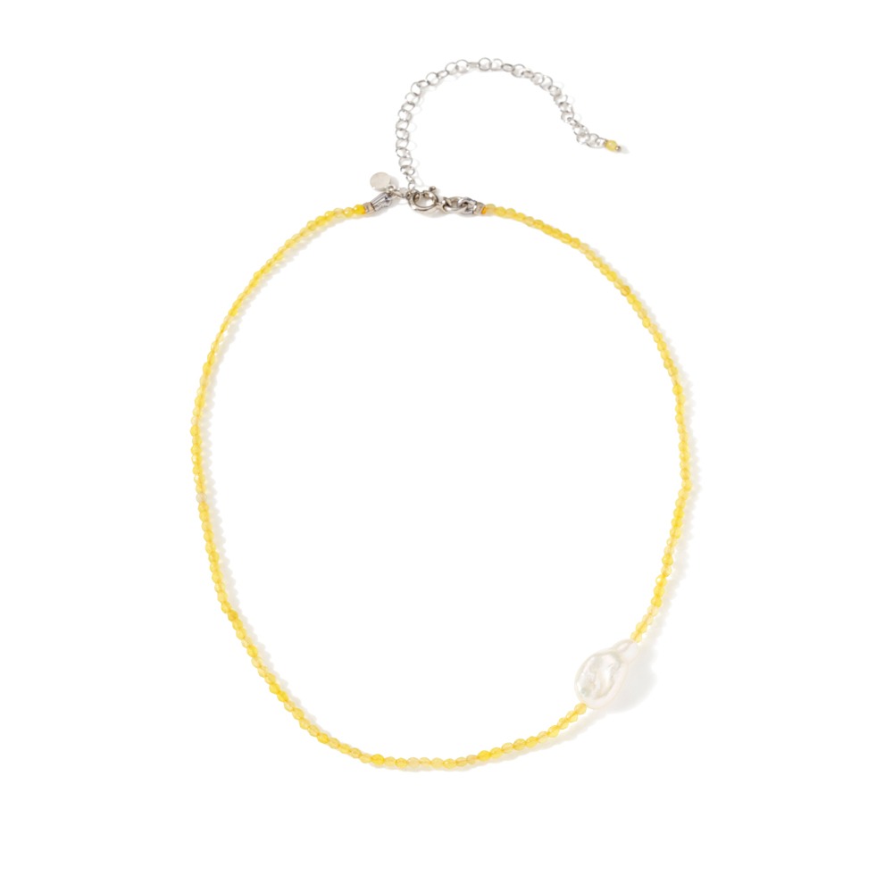 Yellow Agate Con Perla Necklace
