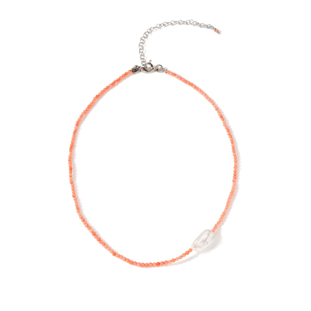 Orange Coral Con Perla Necklace