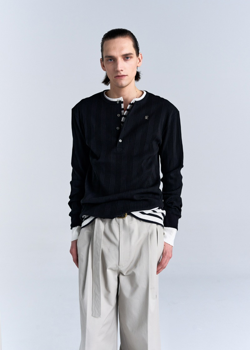 【NOICE】 COTTON RIBBED LONG SLEEVES HENLEY NECK /追跡付 NOICE】 COTTON RIBBED LONG SLEEVES HENLEY NECK /追跡付