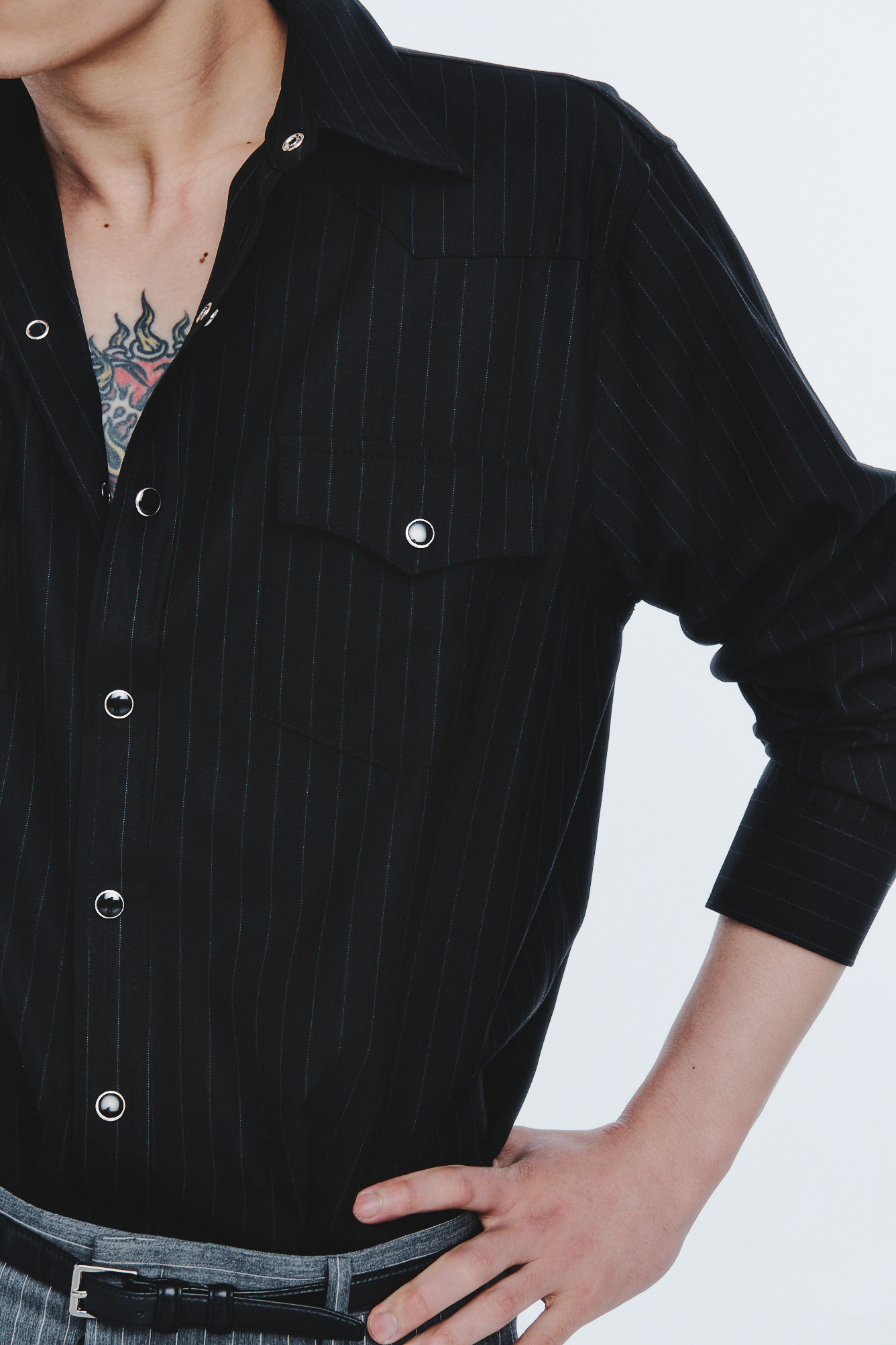 WOOL STRIPED WESTERN SHIRTS - BLACK (scheduled to be sent on May 7th)