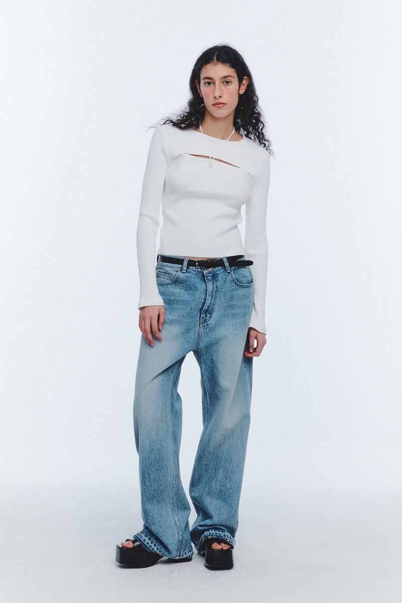 W WASHED FLARED JEANS - BLUE