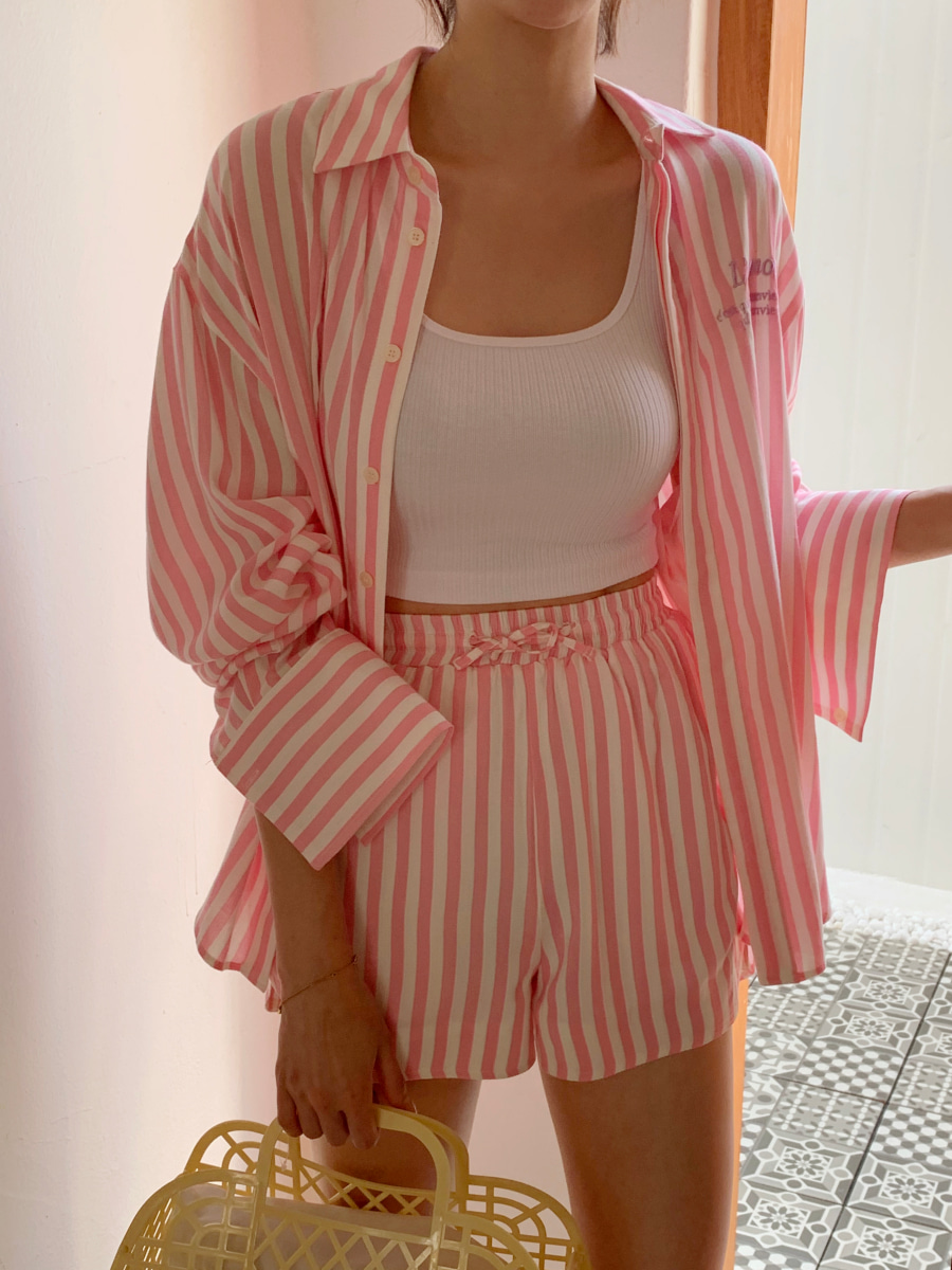 [44% sale] L&#039;amour stripe shirts &amp; pants [Pink]