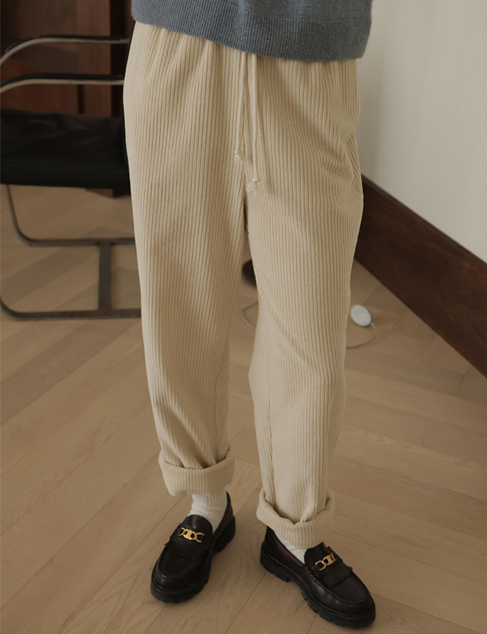 Hudson Corduroy String Pants (Cream Beige)
