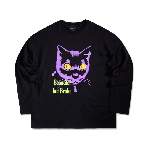 The Cat Face Long Sleeve T-Shirt - BLACK
