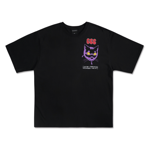 666 Cat Short Sleeve T-Shirt - BLACK
