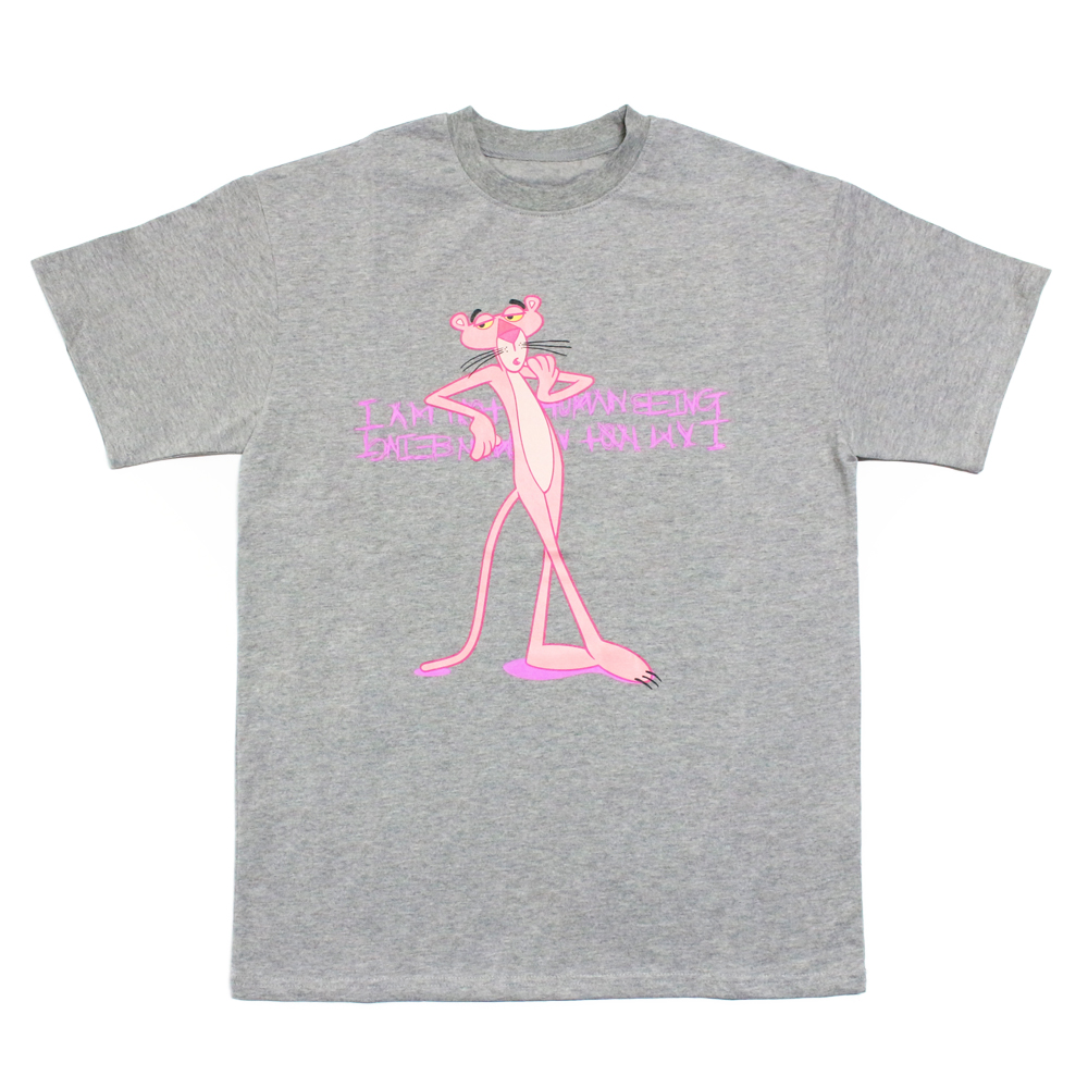 [PPXHB] Pink Panther Leaning Against Our Logo T-Shirt - Gray