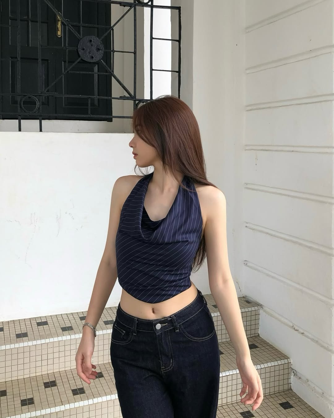 yxinn28Draping Halter Top (Navy) - 낫 유어 로즈