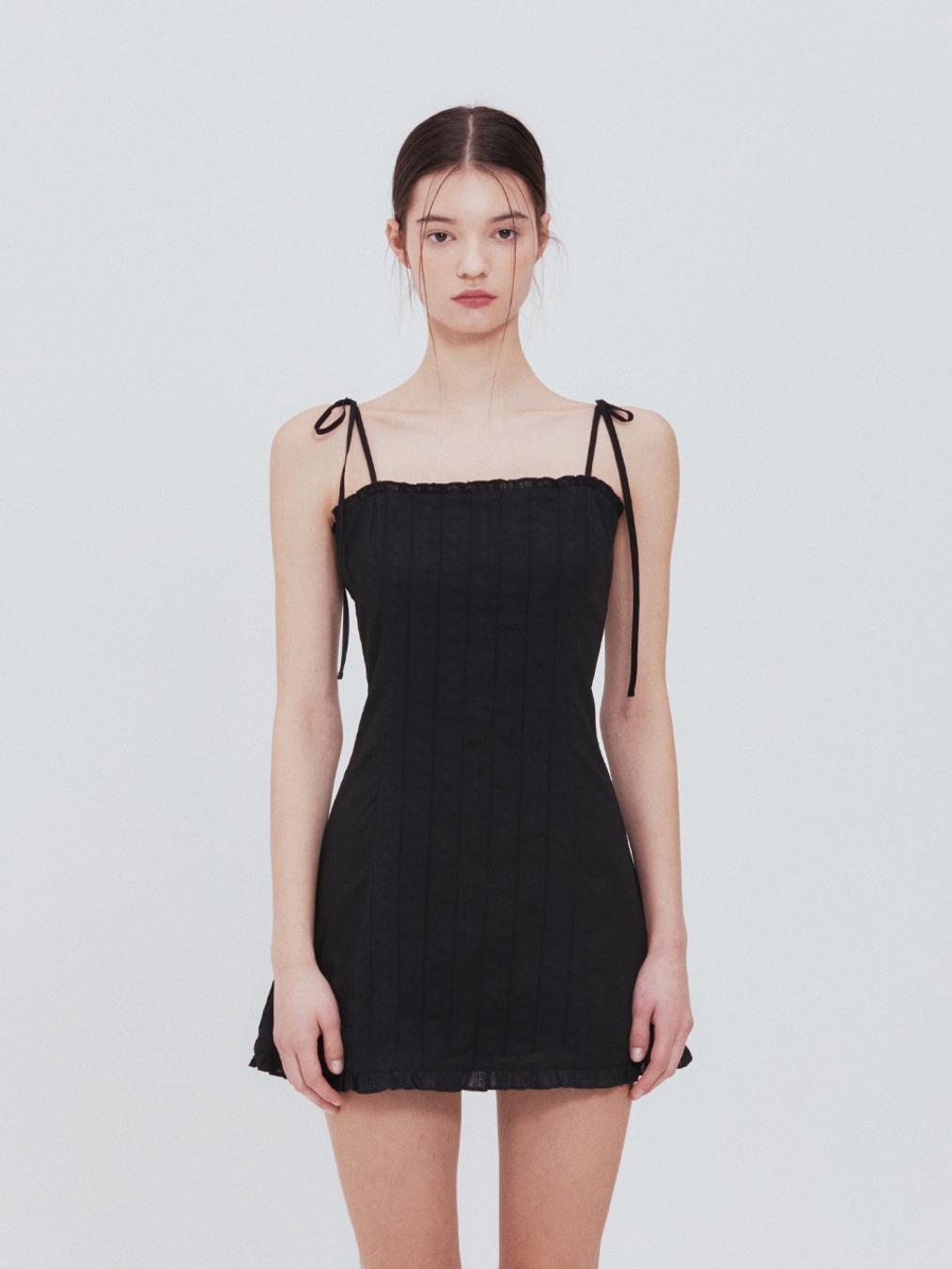 Lace frill mini dress (Black)