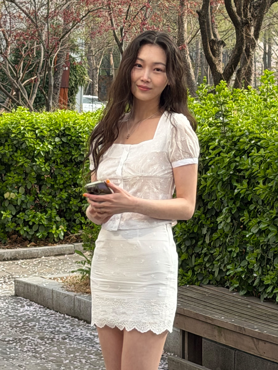 chinese dress ladies Contrast Lace Ruched Bust Square Neck Dress, White / Xs
