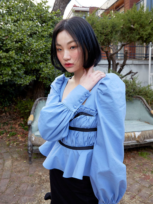 19SS Pleats taped blouse (Blue)