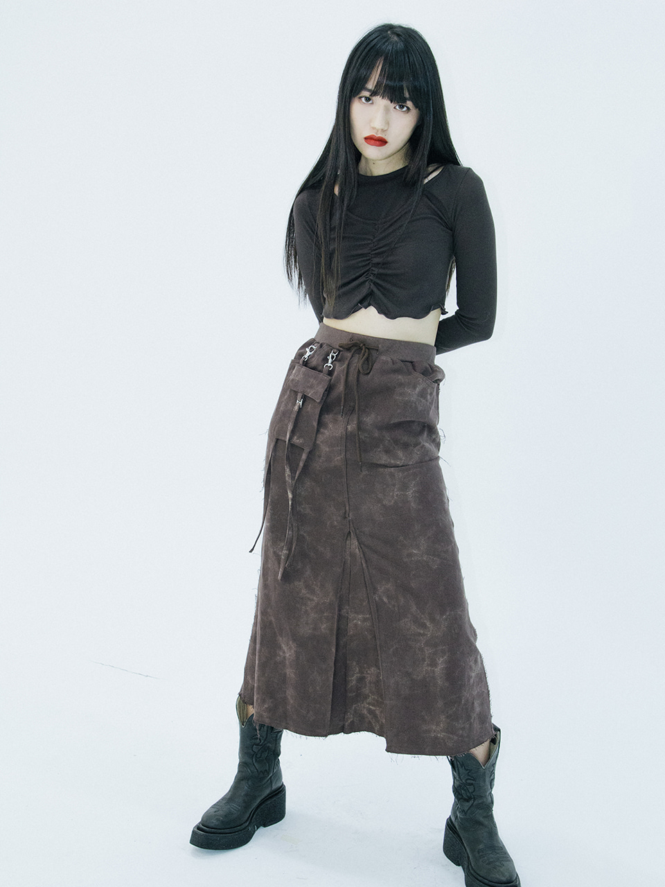 Pocket long skirt (brown)