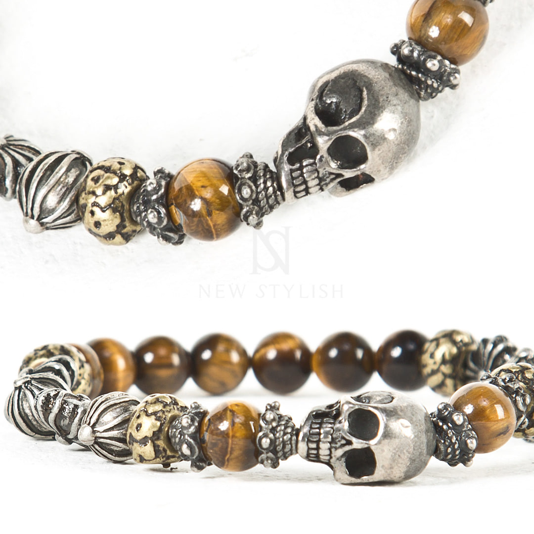 Skull charm oriental beads bracelet