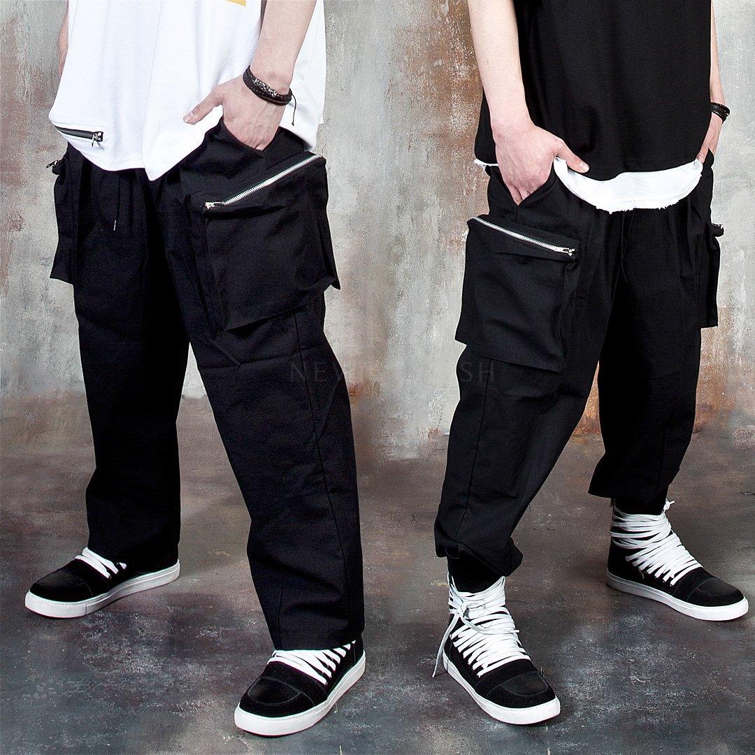 Squared 3D zipper pocket baggy pants