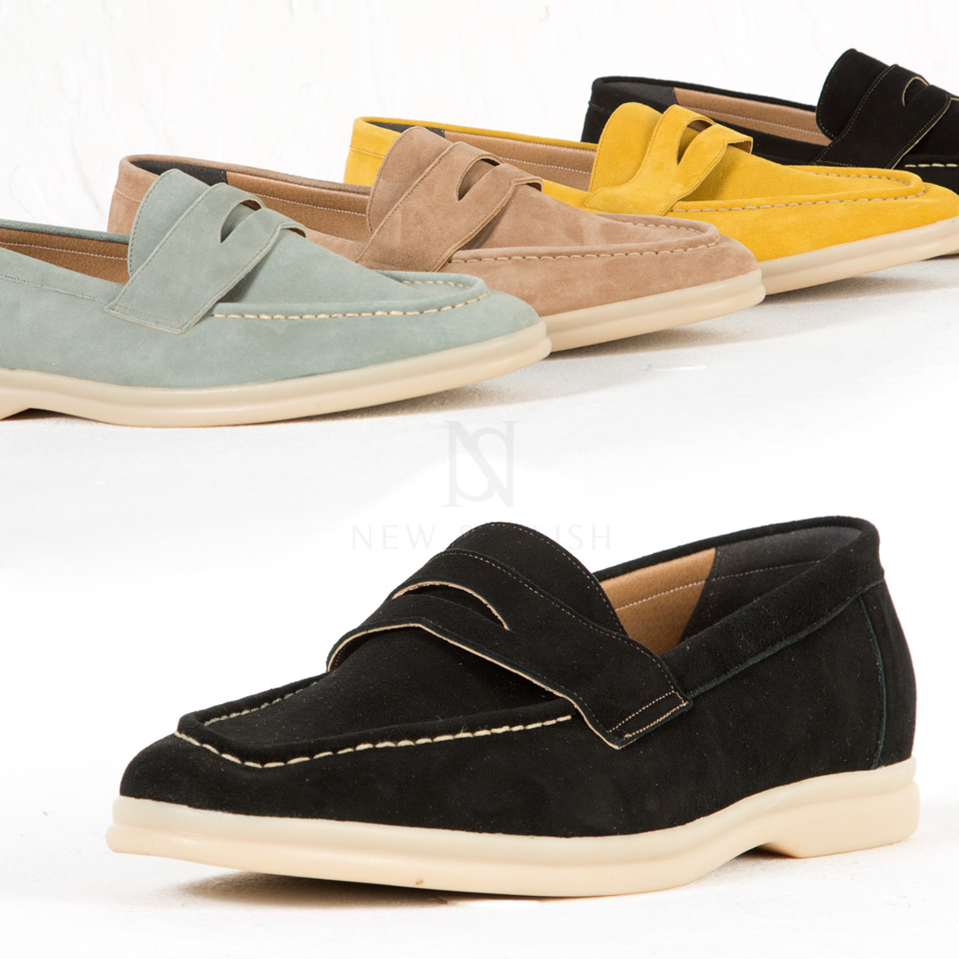 Over-stitch contrast suede loafer