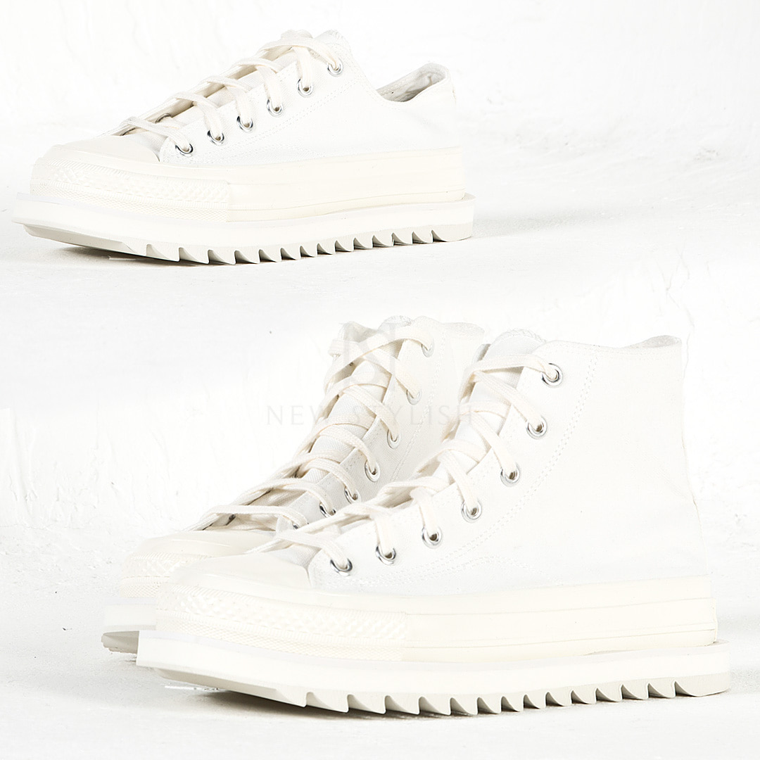 Saw edge outsole white canvas sneakers
