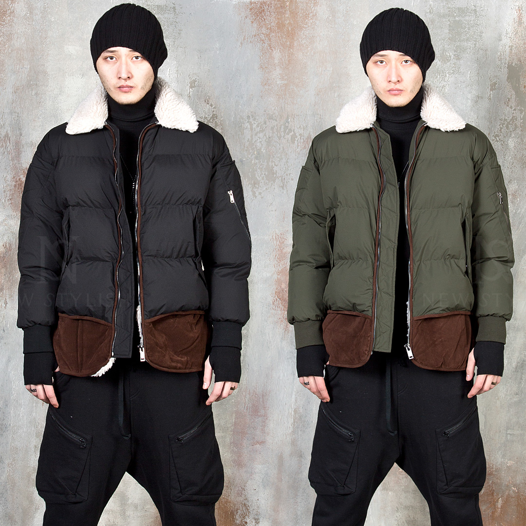 Contrast fleece-lined padded zip-up jacket