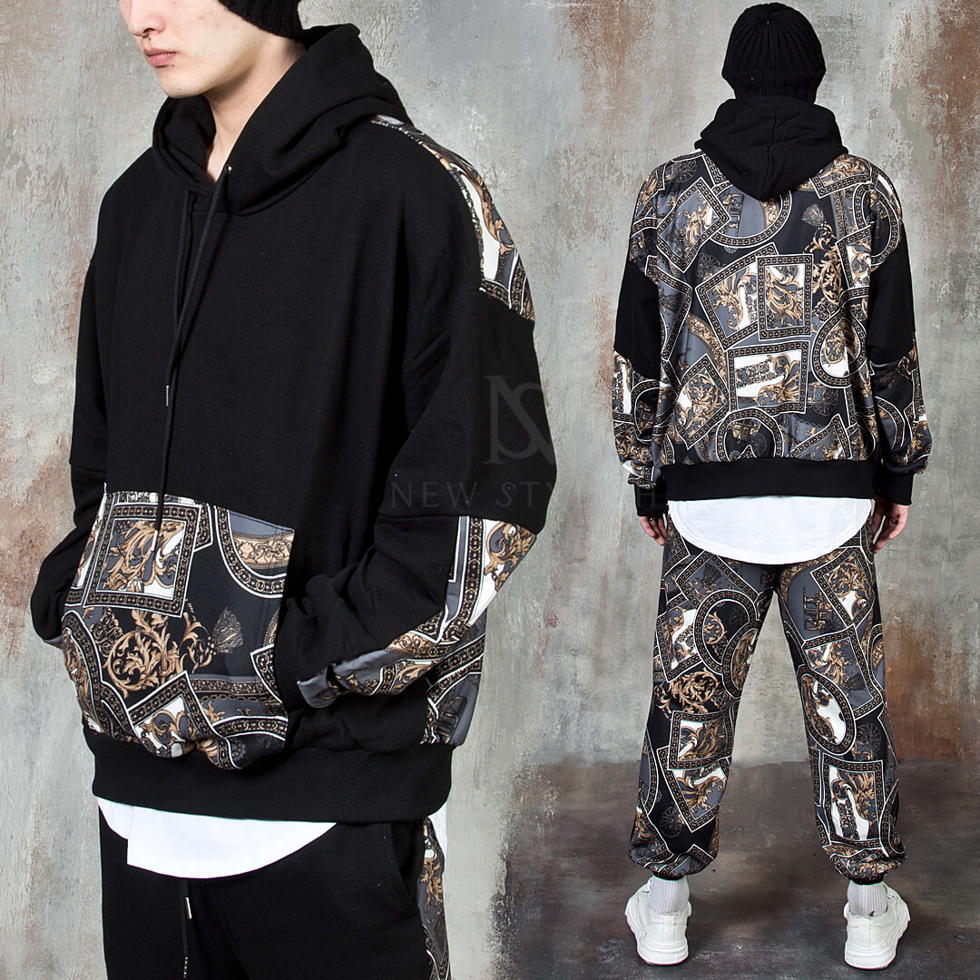 Luxurious pattern contrast hoodie