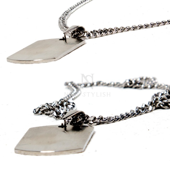 Squared matt silver charm chain necklace