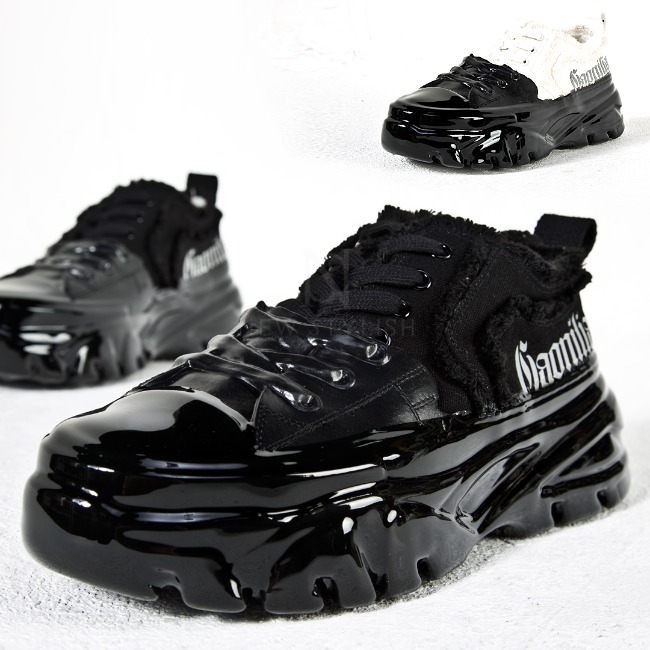 Glossy bottom layered reflective lettering chunky sneakers