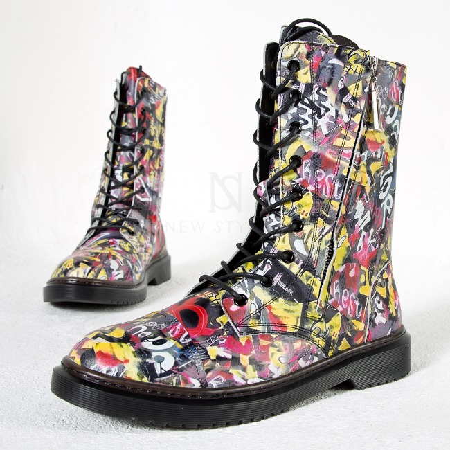Colorful funky art leather boots