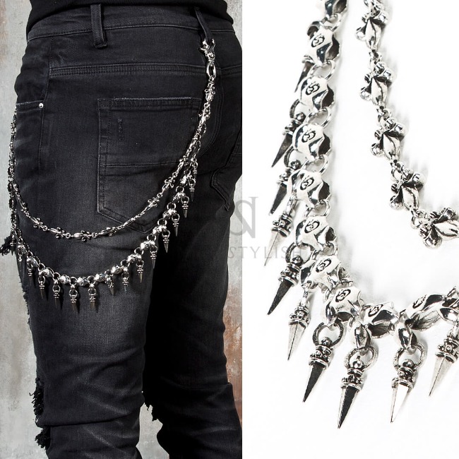 Spiky charm 2 line metal pants chain