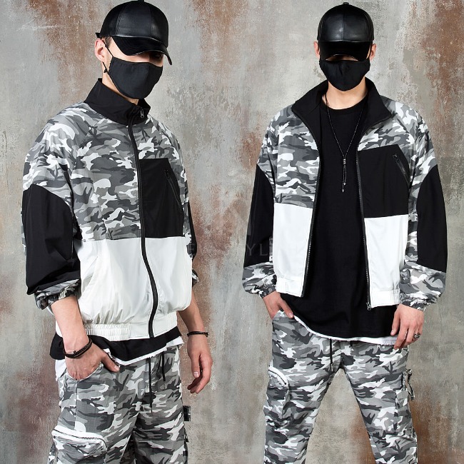 Contrast camouflage zip-up jacket