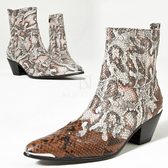 Snake pattern western high-heel leather boots