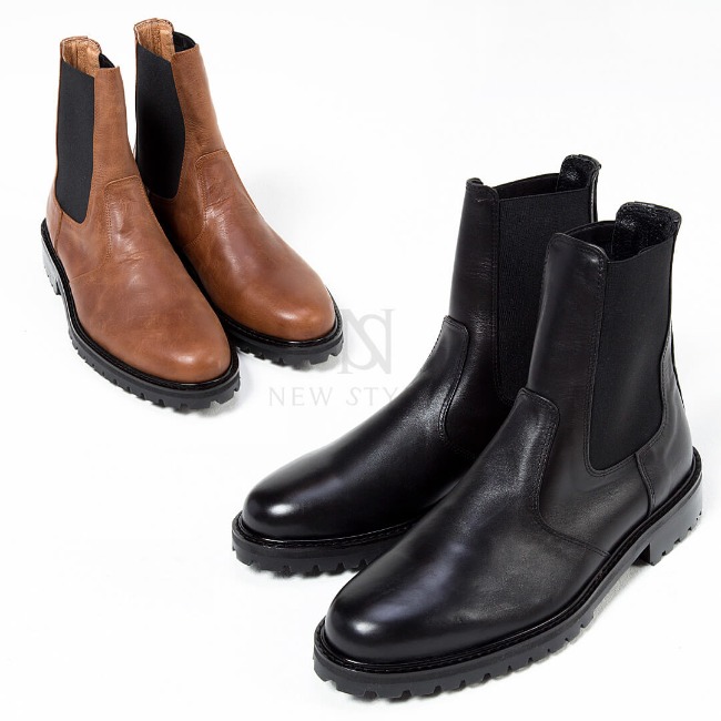 Leather elastic band mid neck chelsea boots