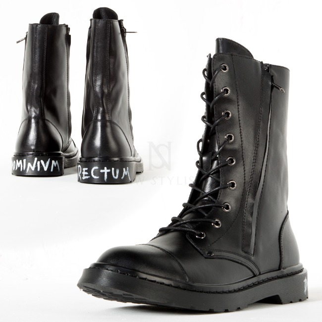 Lettering leather high-top boots