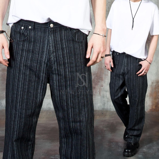 Thin striped wide-leg baggy pants