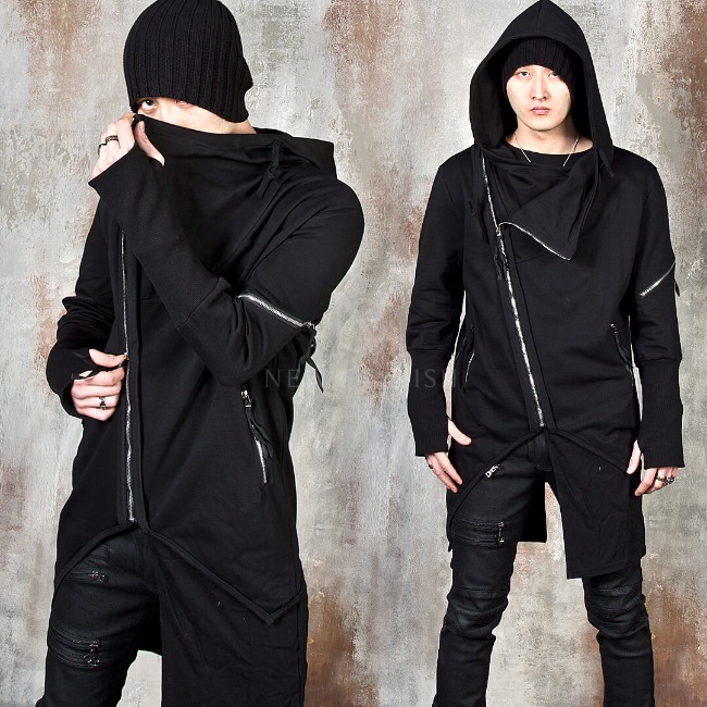 Asymmetric avant-garde diagonal zip-up hoodie