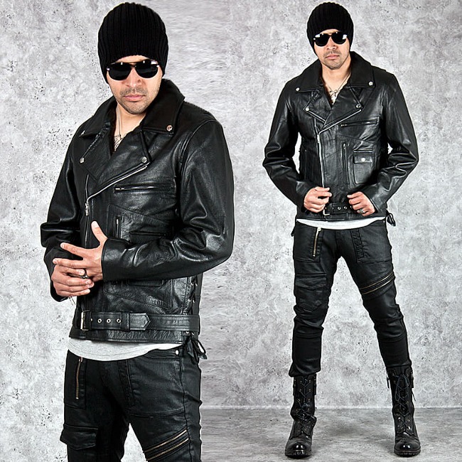 Vintage double breasted black biker leather jacket