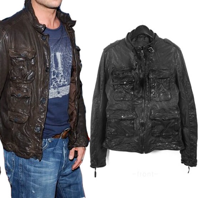 Military Crinkle Leather Jacket