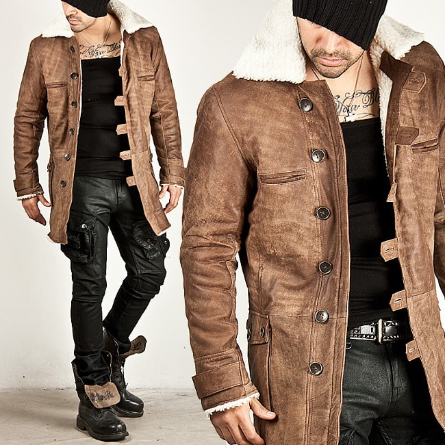 Unbeatable Multi-button closure brown cow leather long jacket