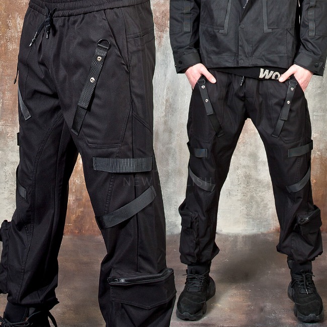Multiple strap 3D zipper pocket techwear jogger pants