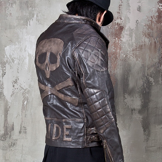 The skull ride distressed brown leather biker jacket