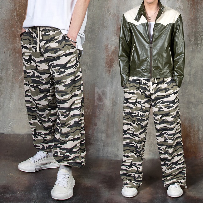 Camouflage wide string cotton pants