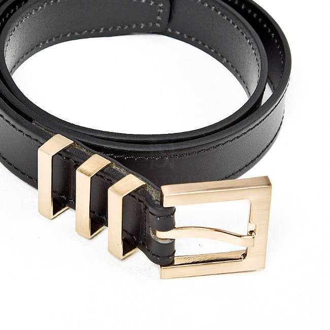 Triple gold metal buckle leather belt