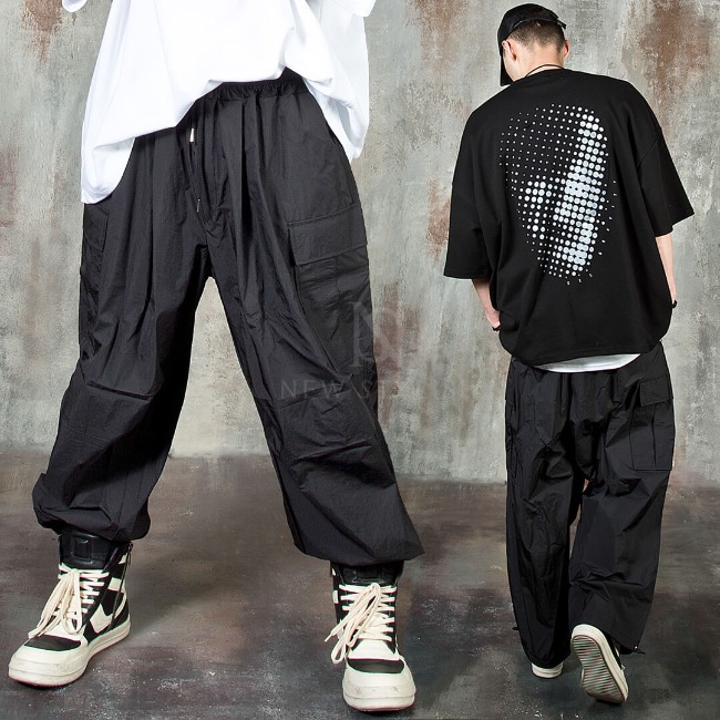 Ripstop string baggy wide cargo pants