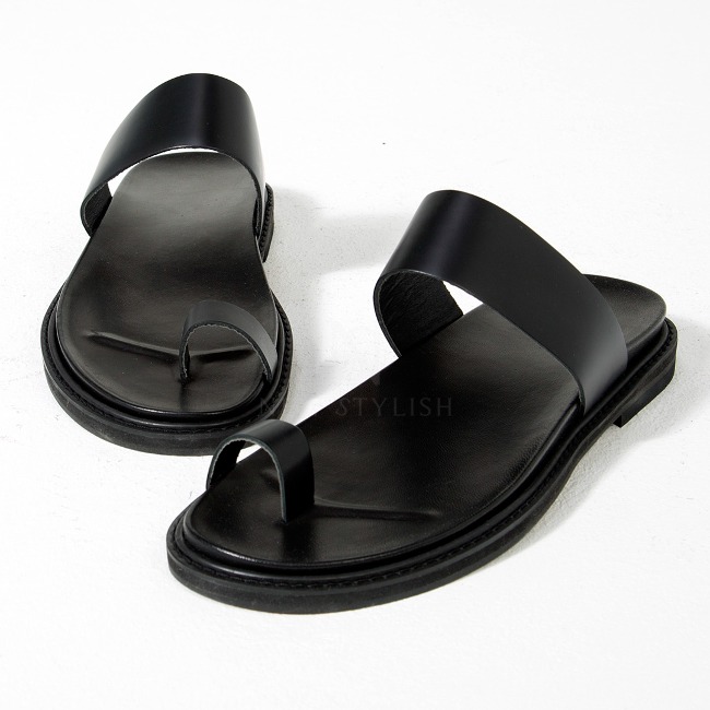 Black leather big toe slipper