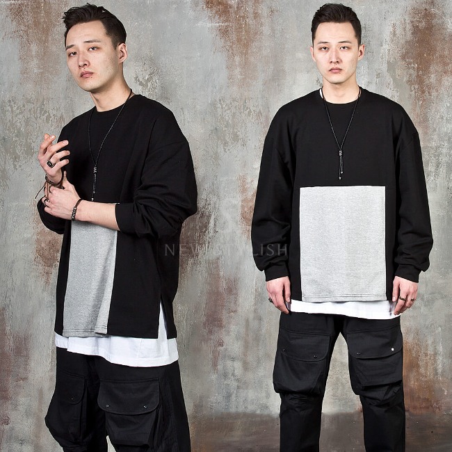 Square contrast side opening oversized t-shirts